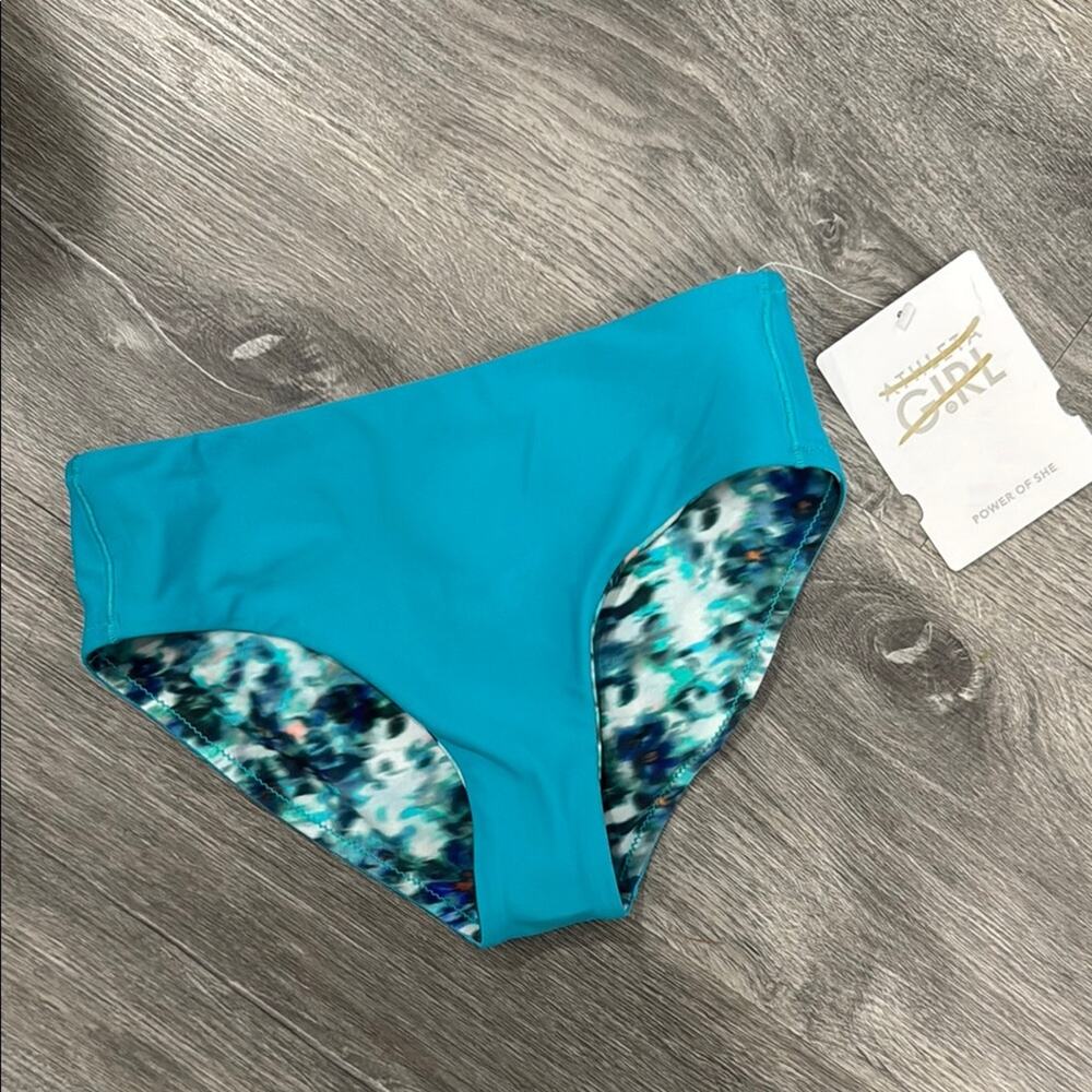 NWT Athleta Girl Teal Reversible Mid Rise Swim Bottom Size M / 8-10